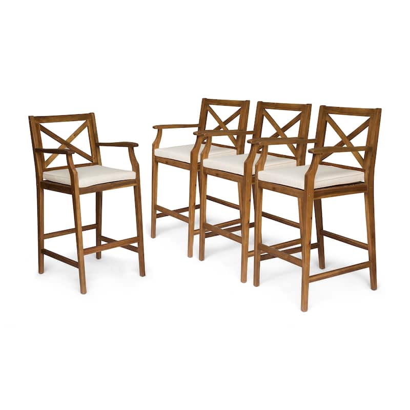 Perla Outdoor Acacia Barstools (Set of 4) by Christopher Knight Home - Teak
