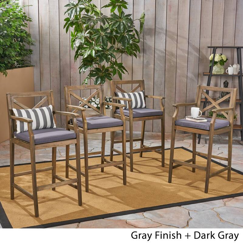 Perla Outdoor Acacia Barstools (Set of 4) by Christopher Knight Home