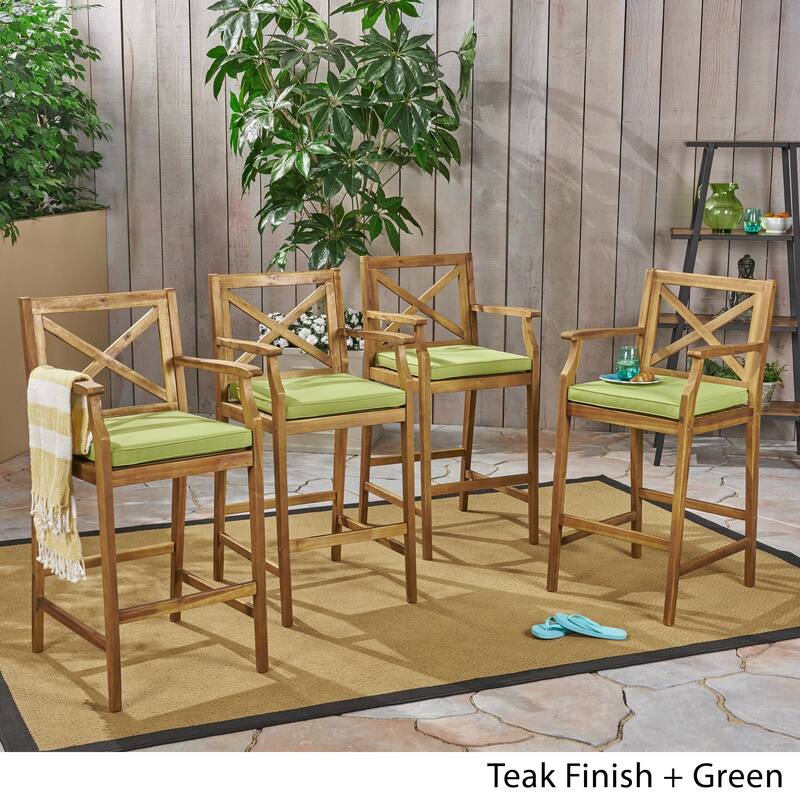 Perla Outdoor Acacia Barstools (Set of 4) by Christopher Knight Home