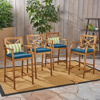 Perla Outdoor Acacia Barstools (Set of 4) by Christopher Knight Home