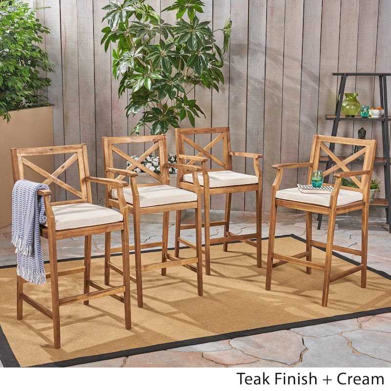 Perla Outdoor Acacia Barstools (Set of 4) by Christopher Knight Home