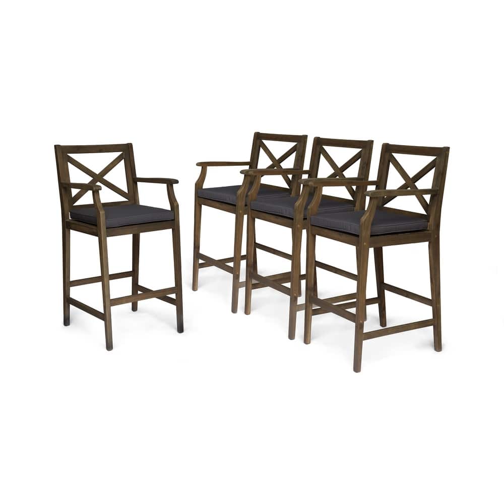 Perla Outdoor Acacia Barstools (Set of 4) by Christopher Knight Home