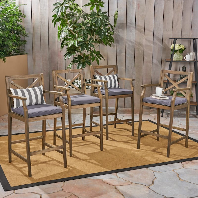 Perla Outdoor Acacia Barstools (Set of 4) by Christopher Knight Home
