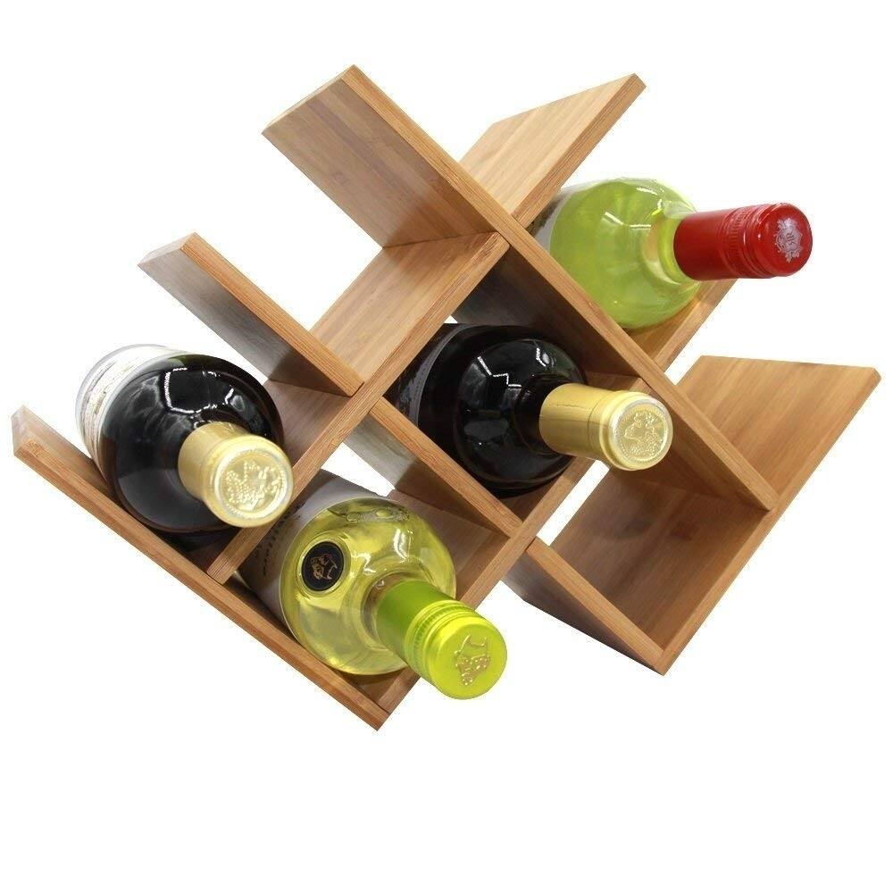 Symmetrical Bamboo Wood 8-Bottles Counter Top Wine Rack, Natural Wood ...