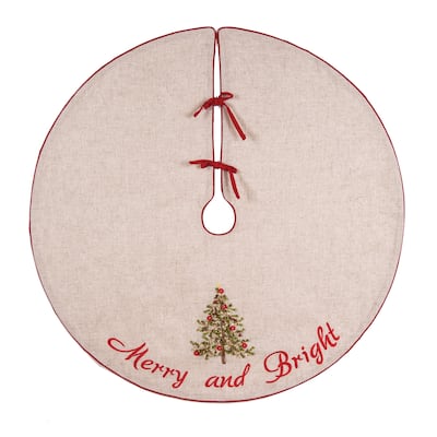 Christmas Merry and Bright Hand Crafted Ribbon Art Tree Skirt - 42" x 42"