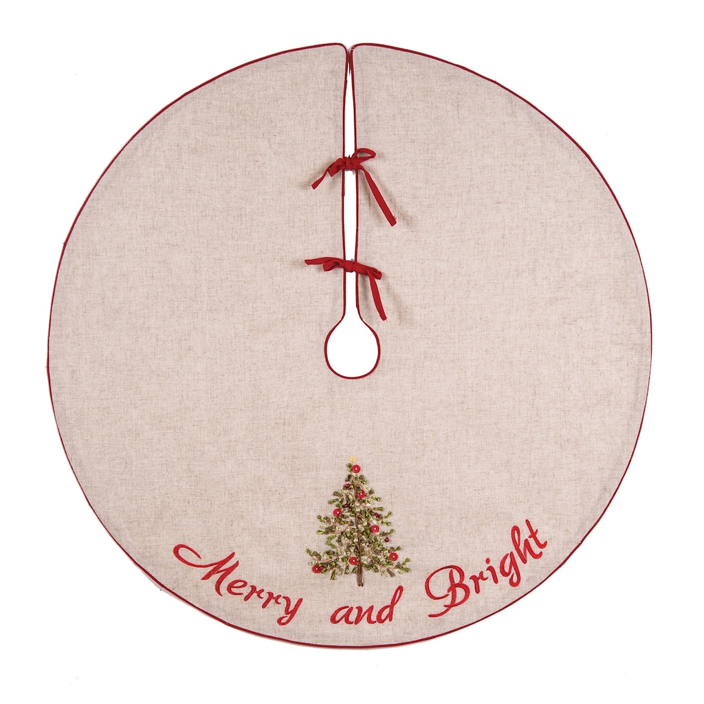 Christmas Merry and Bright Hand Crafted Ribbon Art Tree Skirt - 42" x 42"