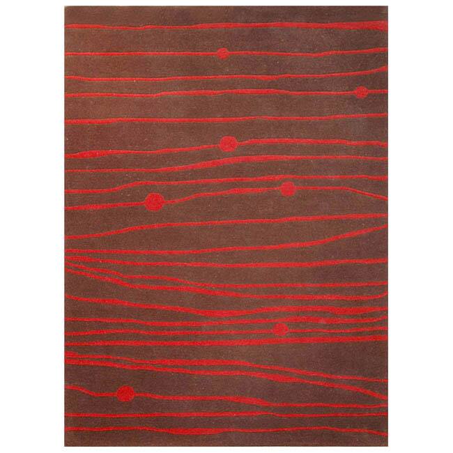 Hand-tufted Zoom Red Wool Rug - 5' x 8'