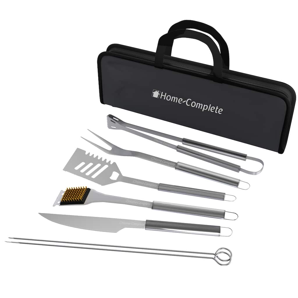 7-Piece BBQ Grill Tool Kit - Stainless Steel BBQ Accessories Kitchen Set by Home-Complete
