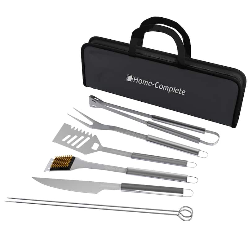 7-Piece BBQ Grill Tool Kit - Stainless Steel BBQ Accessories Kitchen Set by Home-Complete