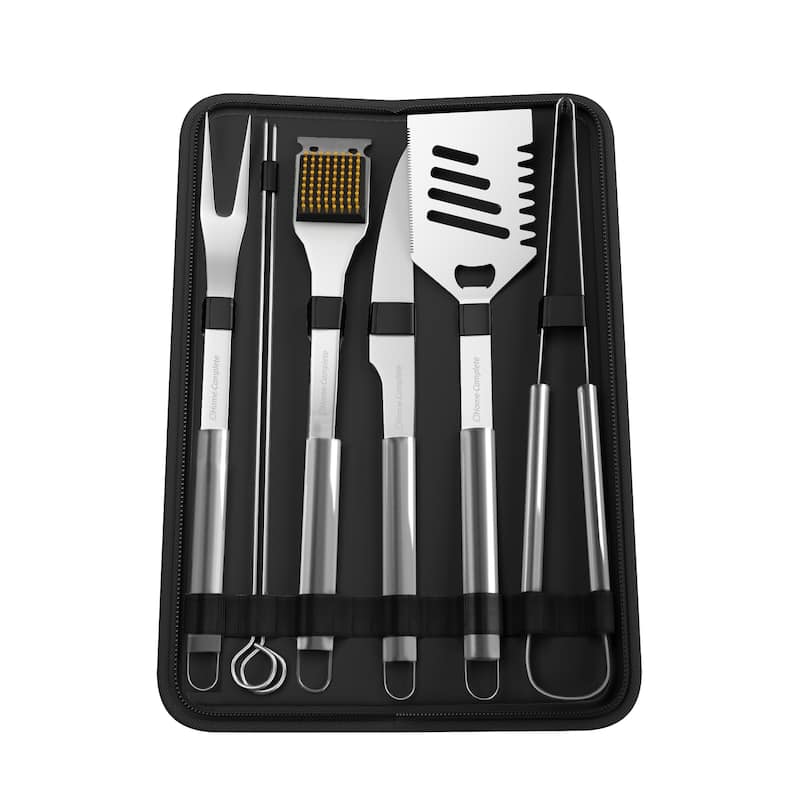 7-Piece BBQ Grill Tool Kit - Stainless Steel BBQ Accessories Kitchen Set by Home-Complete