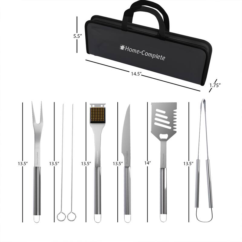 7-Piece BBQ Grill Tool Kit - Stainless Steel BBQ Accessories Kitchen Set by Home-Complete