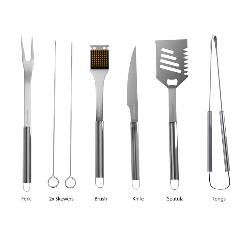 7-Piece BBQ Grill Tool Kit - Stainless Steel BBQ Accessories Kitchen Set by Home-Complete