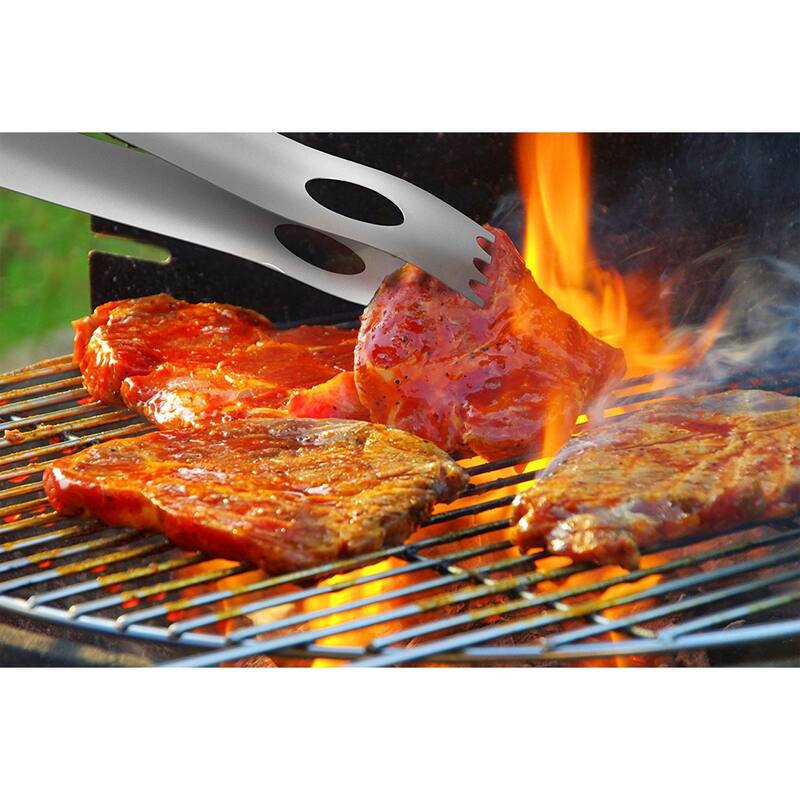 Wood BBQ Grill Tool Set- 18 Pc Stainless Steel Barbecue Accessories by Home-Complete