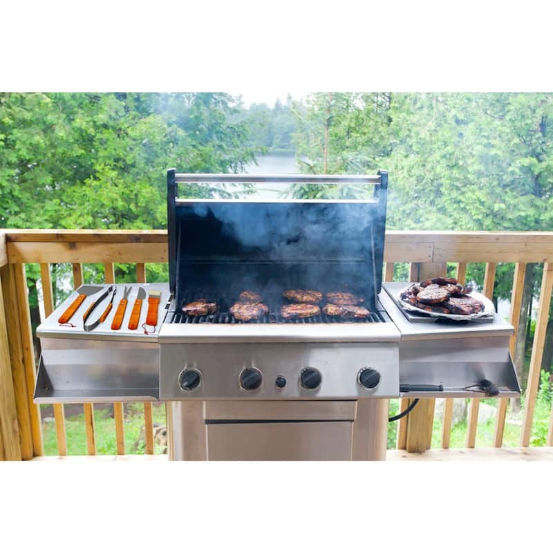 Wood BBQ Grill Tool Set- 18 Pc Stainless Steel Barbecue Accessories by Home-Complete