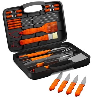 Wood BBQ Grill Tool Set- 22 Pc Stainless Steel Barbecue Accessories Home-Complete