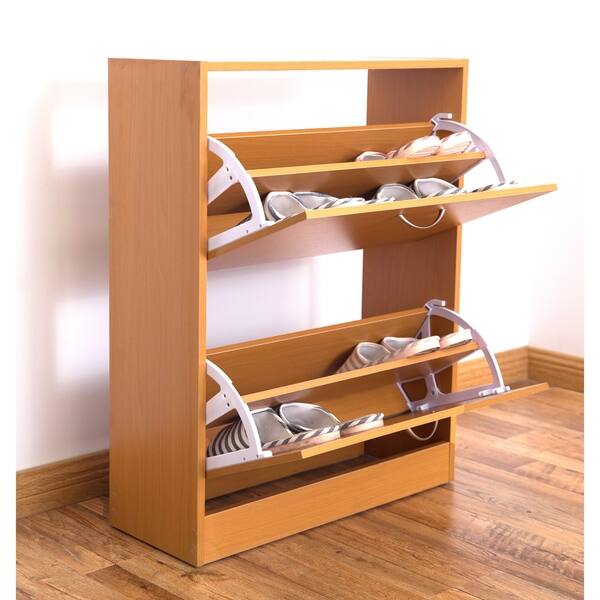 Shop 2 Tier Fold Out Wooden Shoe Rack Organizer Overstock 22543784