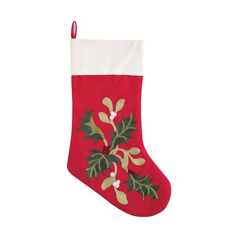 Winter Holly Embroidered Christmas Stocking