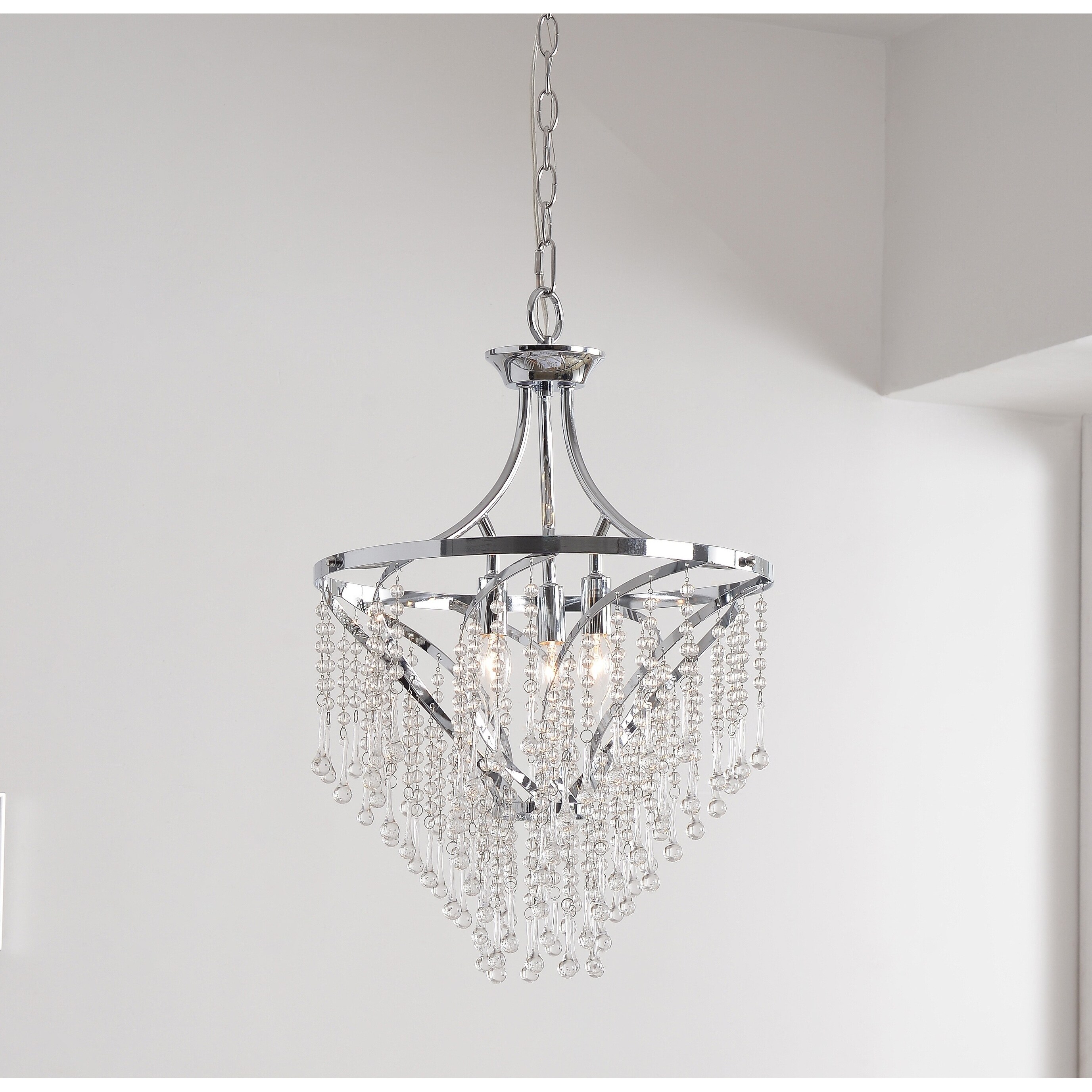 Sia 23 Inch Chrome And Crystal 3 Light Pendant Chrome And Crystal 3 Light Pendant