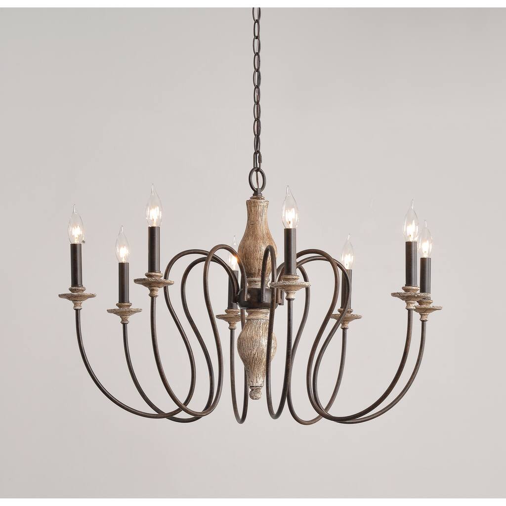 Ellie 20-inch Weathered White with Gold Highlights 8 Light Chandelier