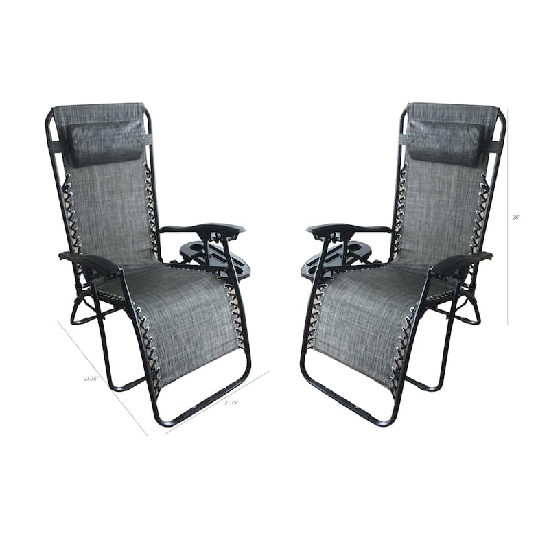 Zero Gravity Recliner / Lounger & Cup Holder in Grey Mesh Fabric 2Pk.