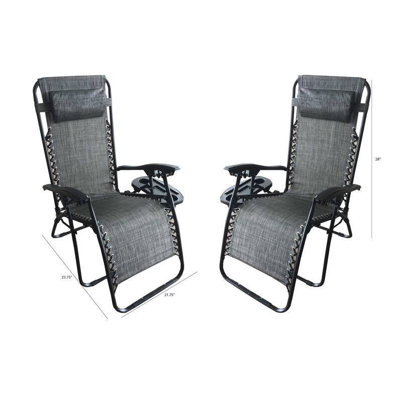 Zero Gravity Recliner / Lounger & Cup Holder in Grey Mesh Fabric 2Pk. On Sale Bed Bath