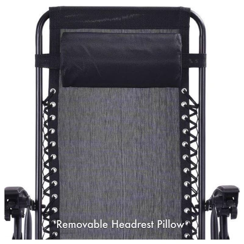 Zero Gravity Recliner / Lounger & Cup Holder in Grey Mesh Fabric 2Pk.