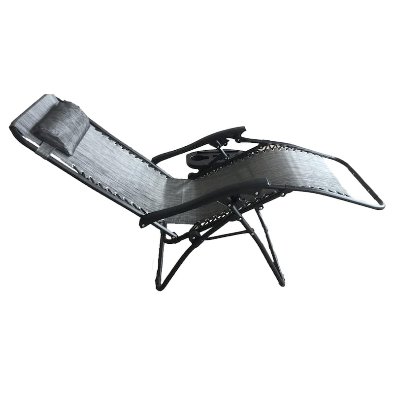 Zero Gravity Recliner / Lounger & Cup Holder in Grey Mesh Fabric 2Pk.