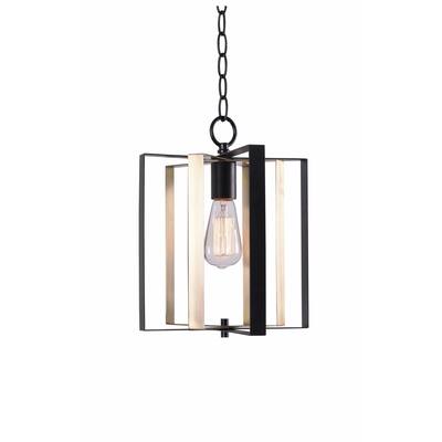 Yves 13-inch Matte Black and Antique Brass 1 Light Pendant