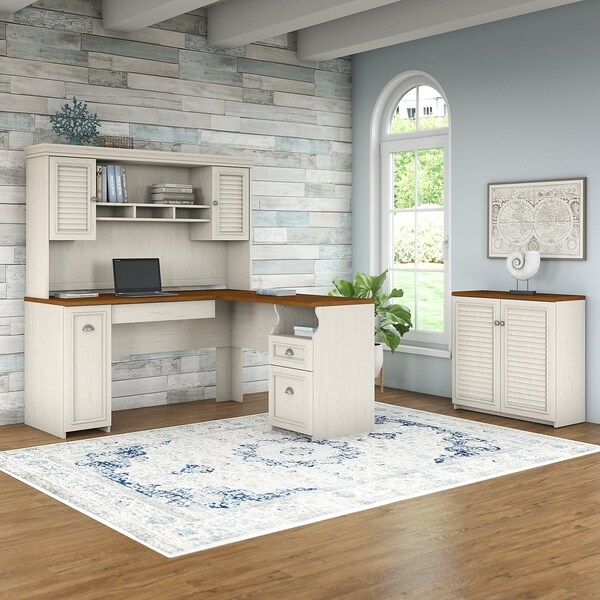 Copper Grove Khashuri L Shaped Desk With Hutch And Small Copper Grove Khashuri L Shaped Desk With Hutch And Small Storage Cabinet In Antique White