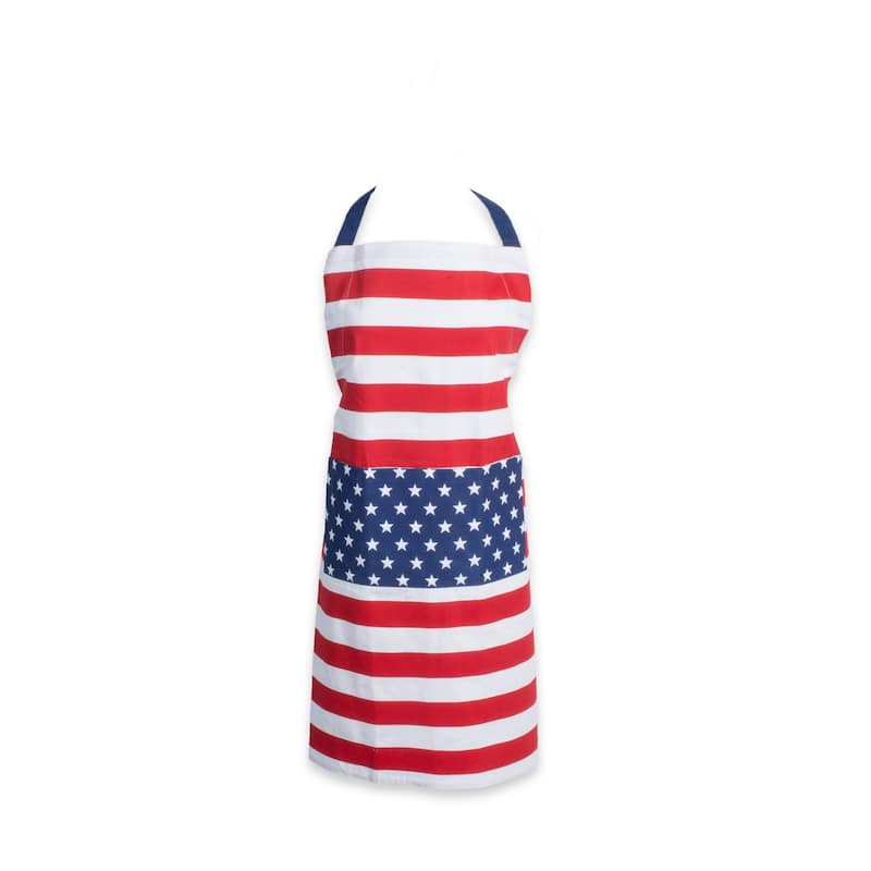 Design Imports Chino Flag Print Chef Kitchen Apron - Stars & Stripes