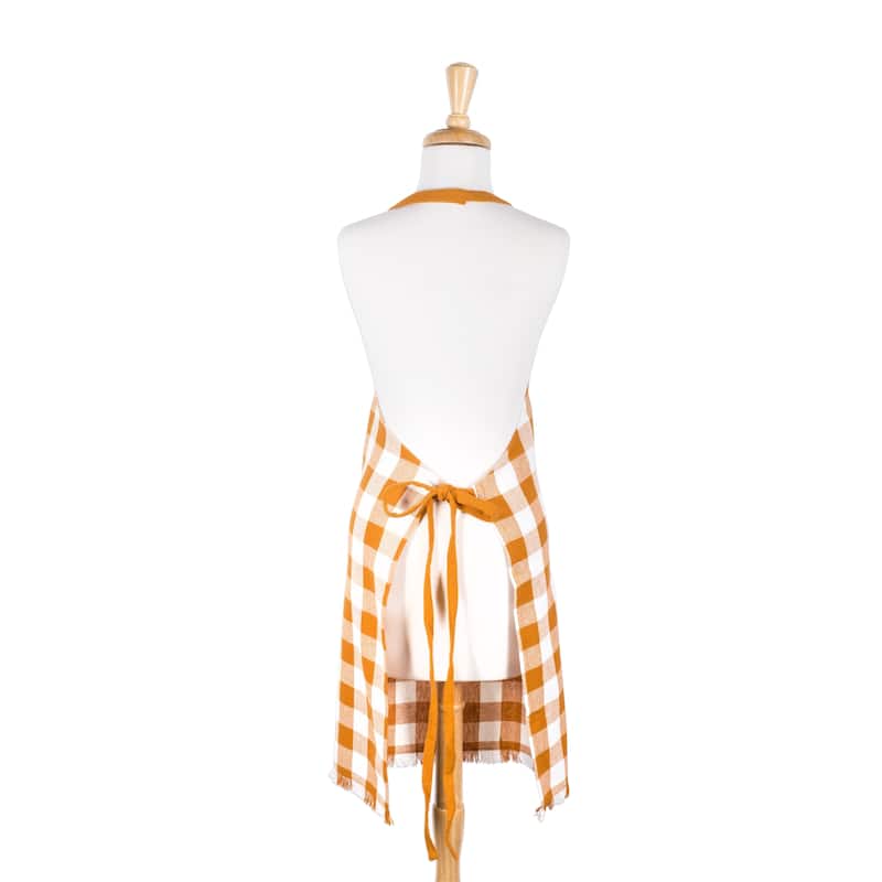 Design Imports Heavyweight Check Fringed Chef Kitchen Apron