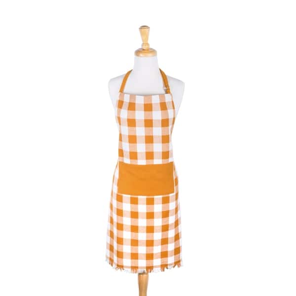 slide 12 of 16, Design Imports Heavyweight Check Fringed Chef Kitchen Apron Orange