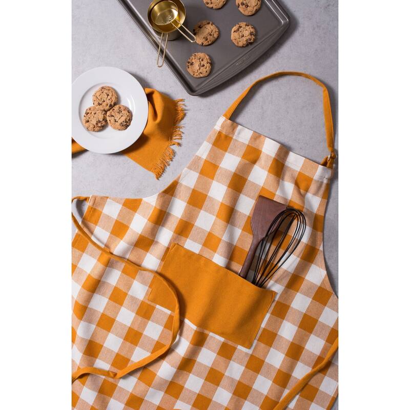 Design Imports Heavyweight Check Fringed Chef Kitchen Apron