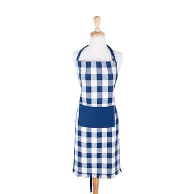 Design Imports Heavyweight Check Fringed Chef Kitchen Apron
