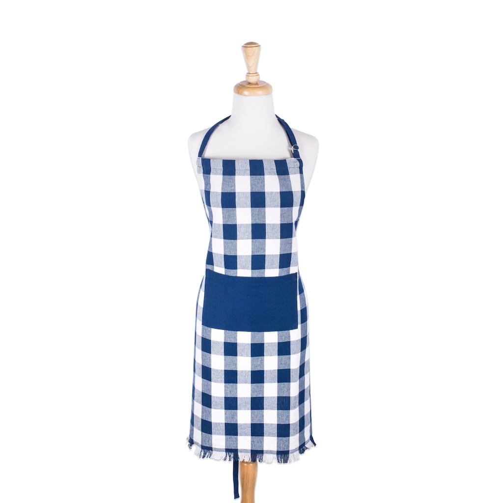 Design Imports Heavyweight Check Fringed Chef Kitchen Apron