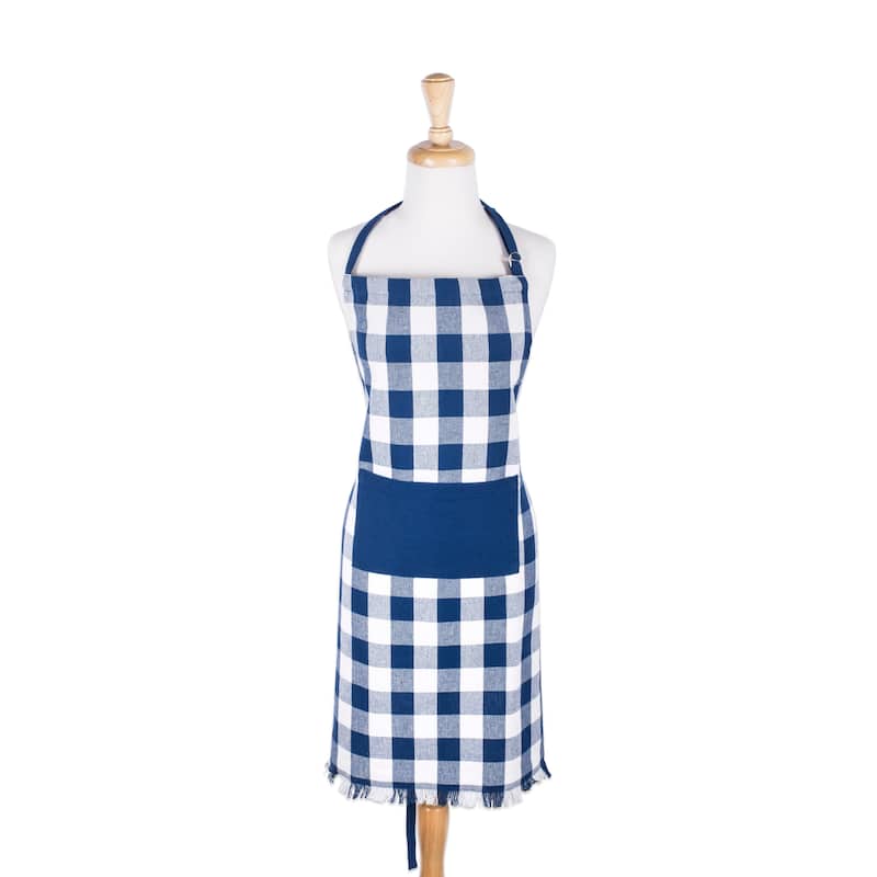 Design Imports Heavyweight Check Fringed Chef Kitchen Apron