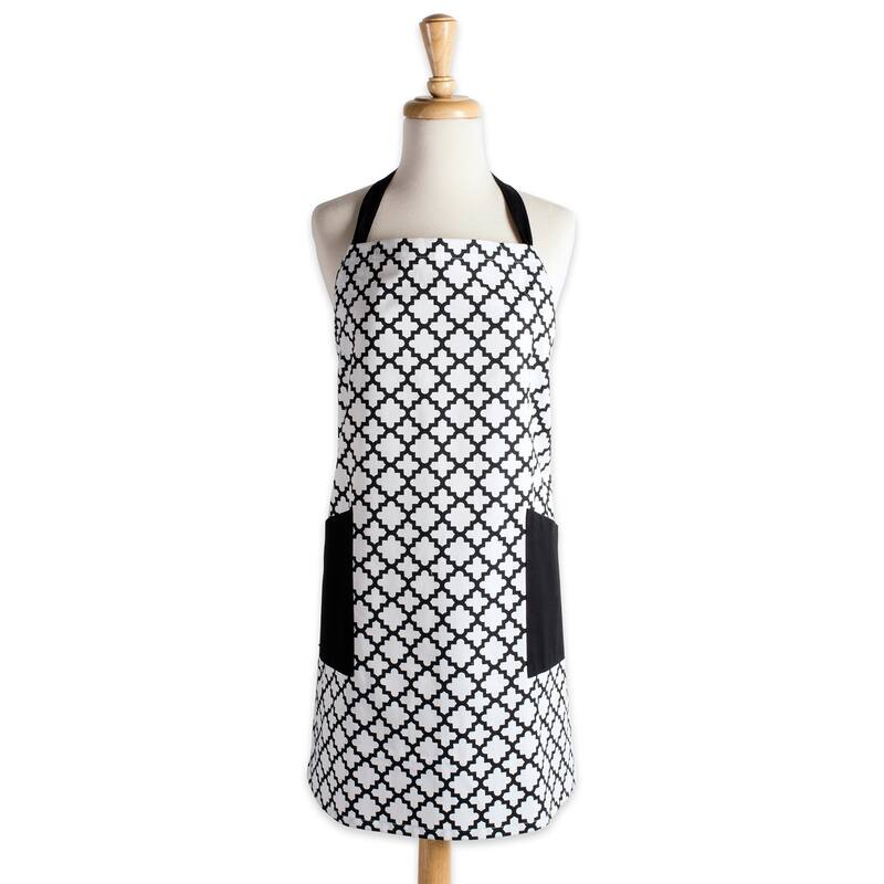 Design Imports Lattice Print 2-Pocket Kitchen Apron - White