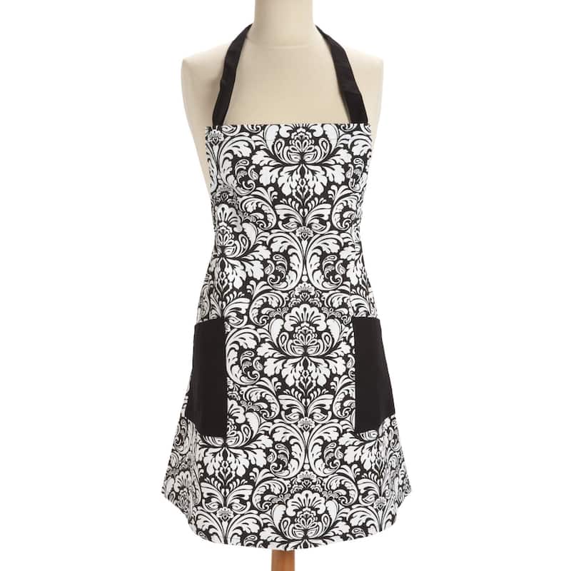 Design Imports Damask Kitchen Apron - Black