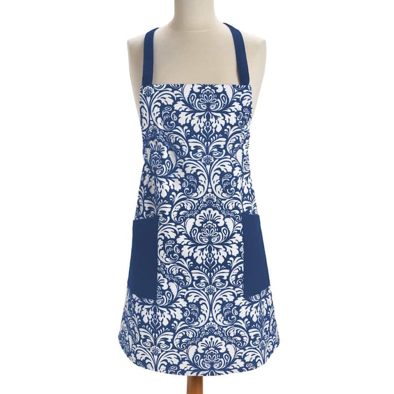 Design Imports Damask Kitchen Apron - Navy