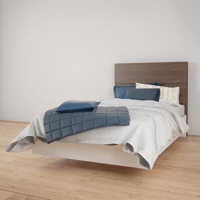 Nexera Celebri-T Platform Bed with Headboard, White and Walnut