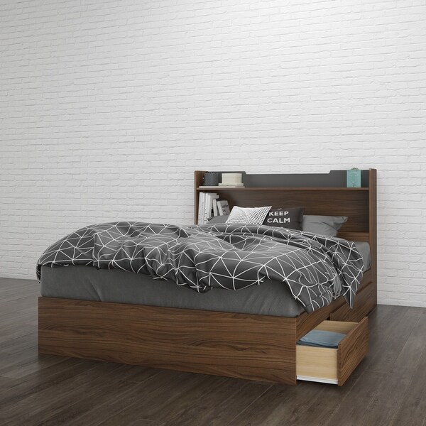 Shop Nexera Alibi Storage Bed With Headboard Walnut And Charcoal