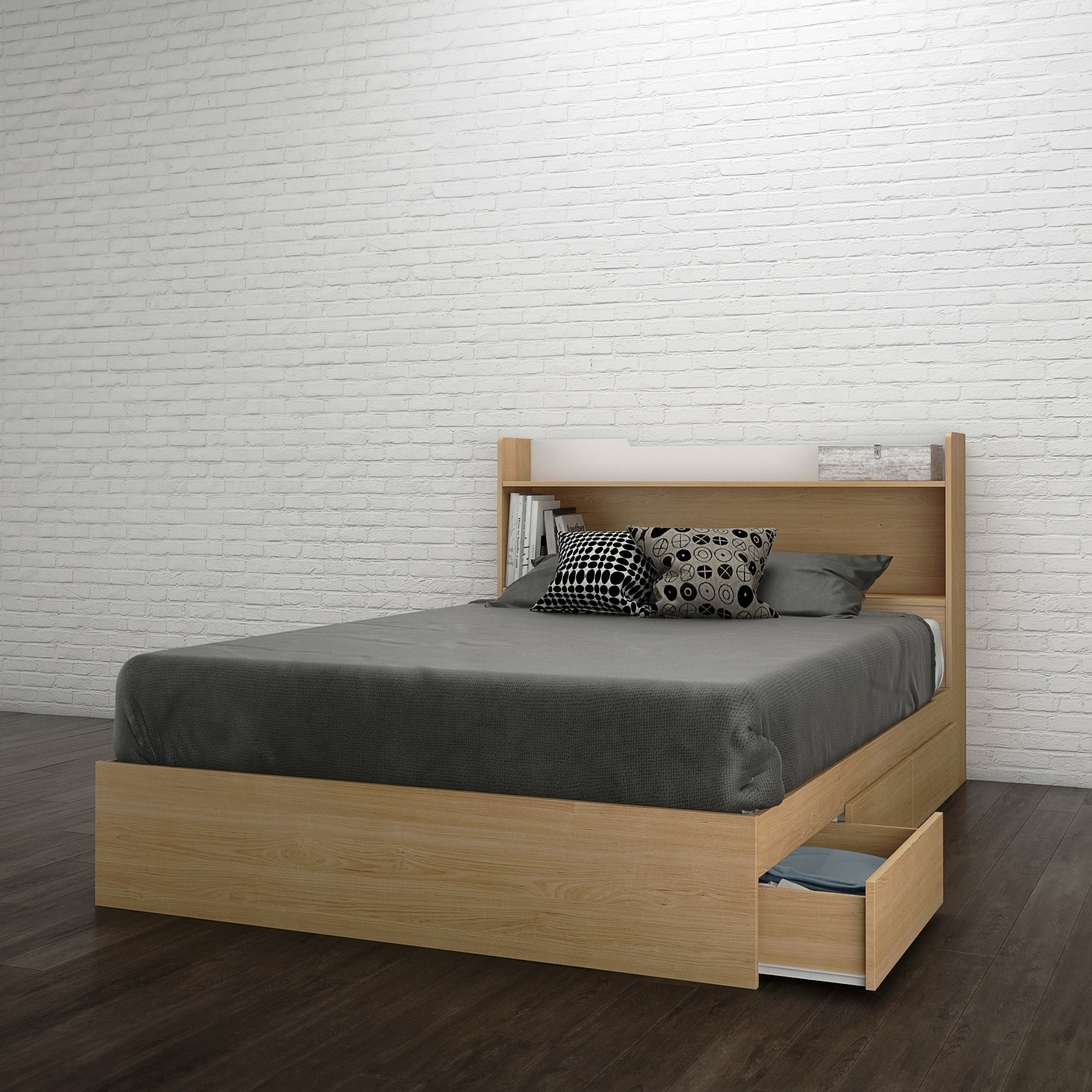 Nexera Nordik Storage Bed With Headboard Natural Maple And White Nexera Nordik Storage Bed With Headboard Natural Maple And White