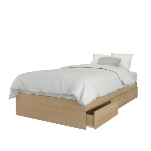 Light Wood Tones Natural Full Storage Platform Bed Maple Finish 2 Drawers 