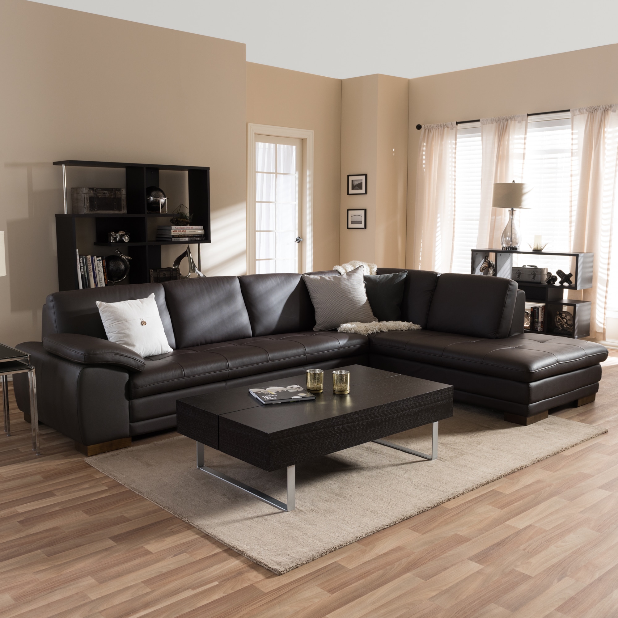 Diana Dark Brown Leather Sectional Sofa Set