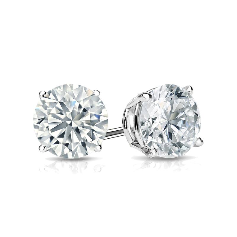 Auriya 3ct TW Round Moissanite Stud Earrings 14k Gold - 7.4 mm, Push-Backs