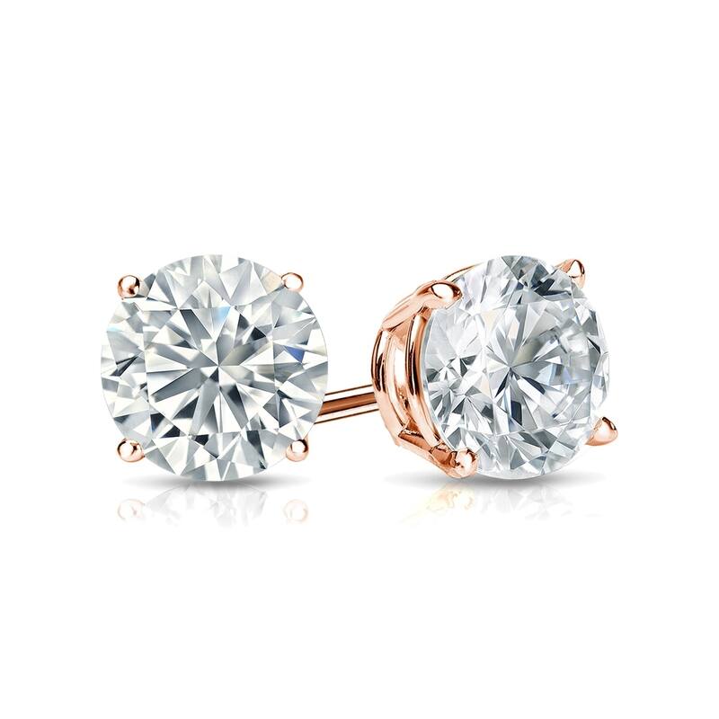 Auriya 3ct TW Round Moissanite Stud Earrings 14k Gold - 7.4 mm, Push-Backs