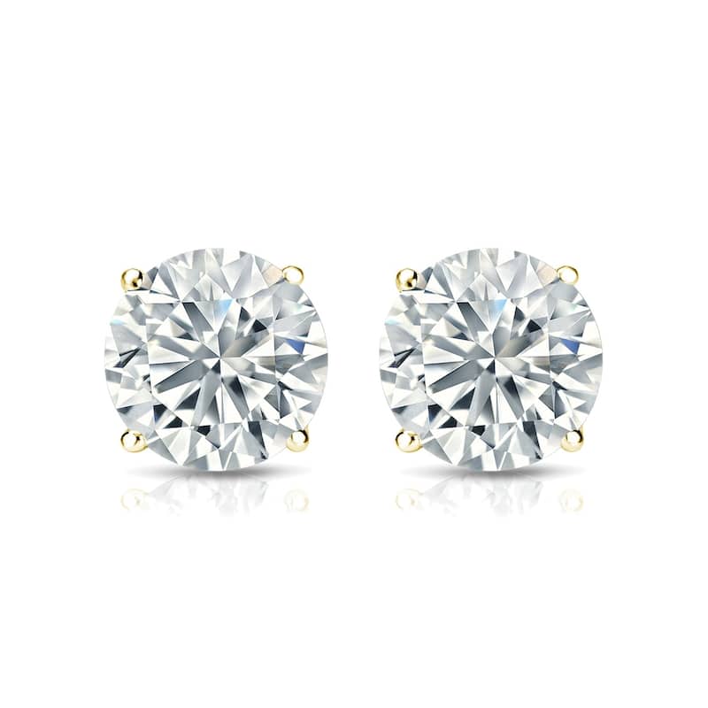 Auriya 3ct TW Round Moissanite Stud Earrings 14k Gold - 7.4 mm, Push-Backs