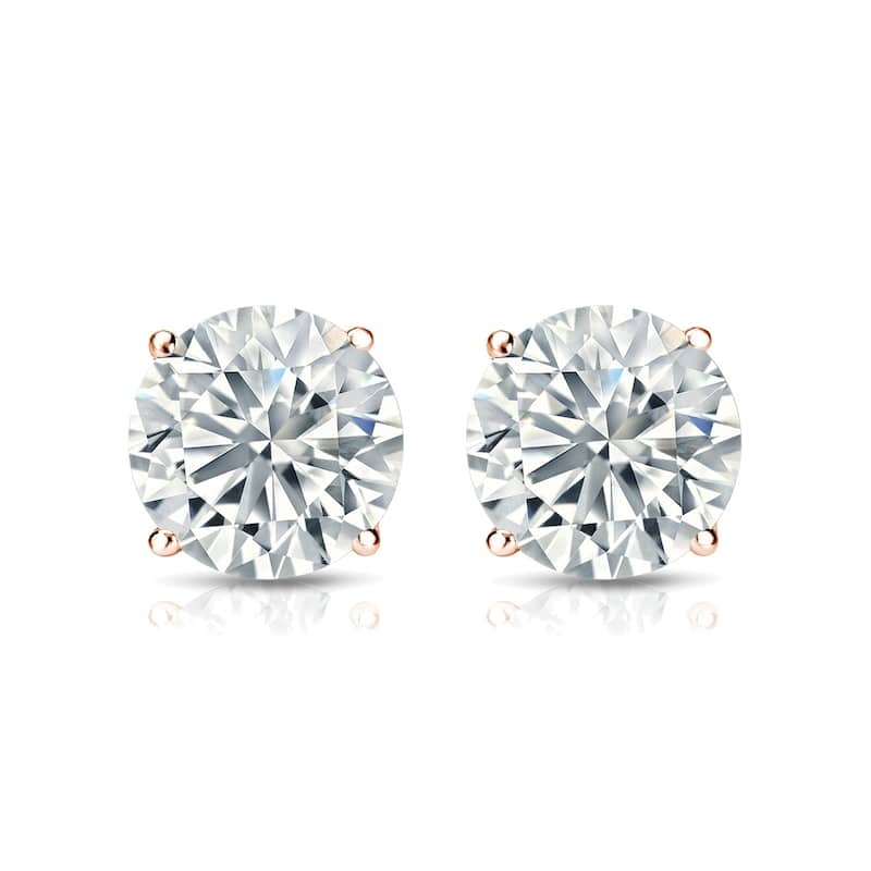 Auriya 3ct TW Round Moissanite Stud Earrings 14k Gold - 7.4 mm, Screw-Backs