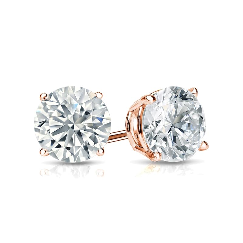 Auriya 3ct TW Round Moissanite Stud Earrings 14k Gold - 7.4 mm, Screw-Backs