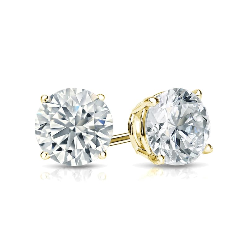 Auriya 2ct TW Round Moissanite Stud Earrings 14k Gold - 6.5 mm
